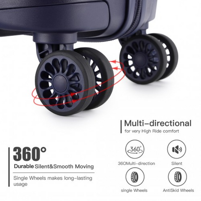 Kono 24 Inch Bright Hard Shell PP Suitcase - Classic Collection - Navy