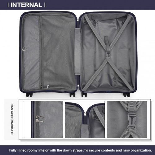 Kono 24 Inch Bright Hard Shell PP Suitcase - Classic Collection - Navy
