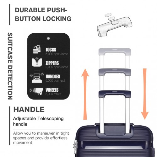 Kono 20 Inch Bright Hard Shell PP Carry-On Suitcase in Cabin Size - Navy