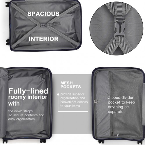 Kono 20 Inch Bright Hard Shell PP Carry-On Suitcase in Cabin Size - Navy