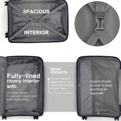 Kono 20 Inch Bright Hard Shell PP Carry-On Suitcase in Cabin Size - Navy