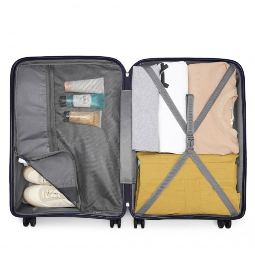 Kono 20 Inch Bright Hard Shell PP Carry-On Suitcase in Cabin Size - Navy
