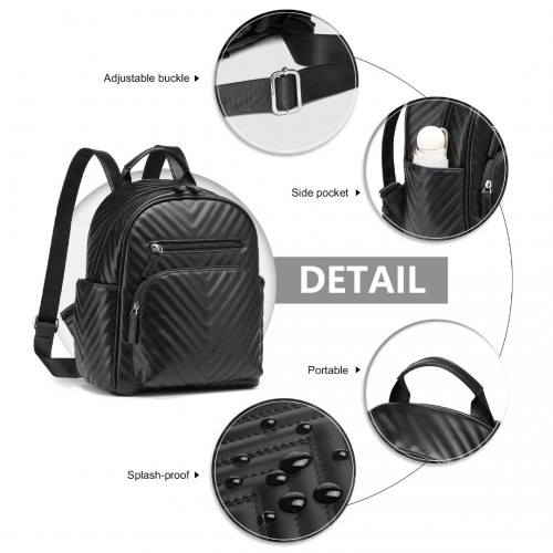 Miss Lulu Water-resistant Chic PU Leather Backpack - Stylish and Functional Black Backpack for Every Occasion