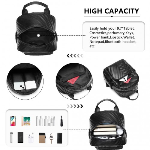 Miss Lulu Water-resistant Chic PU Leather Backpack - Stylish and Functional Black Backpack for Every Occasion