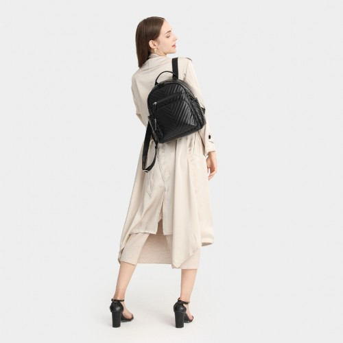 Miss Lulu Water-resistant Chic PU Leather Backpack - Stylish and Functional Black Backpack for Every Occasion