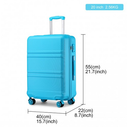 Kono ABS 20 Inch Sculpted Horizontal Design Cabin Luggage - Blue | Lightweight & Durable Travel Companion