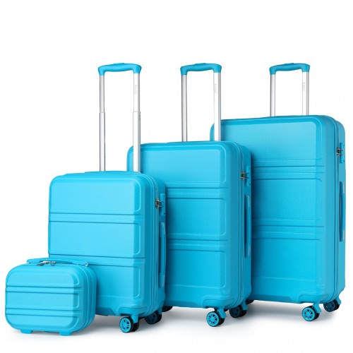 K1871-1L - Kono ABS Sculpted Horizontal Design 4 Pcs Suitcase Set With Vanity Case - Blue