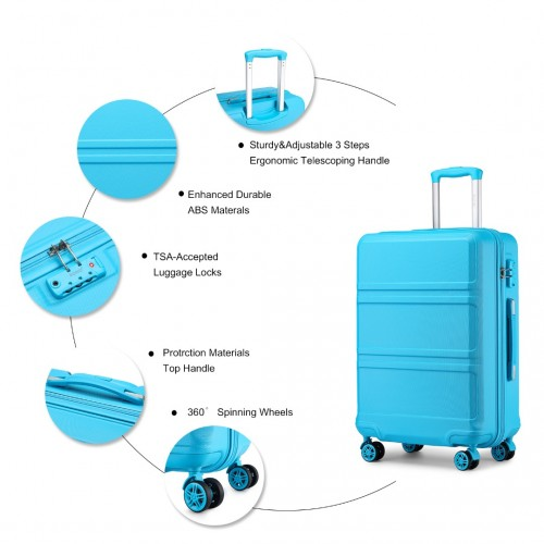 K1871-1L - Kono ABS Sculpted Horizontal Design 4 Pcs Suitcase Set With Vanity Case - Blue