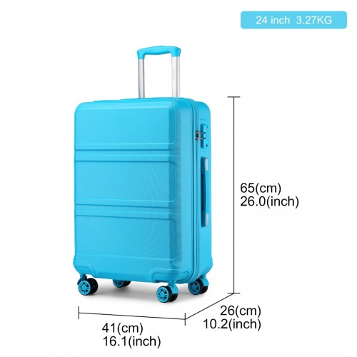 Kono ABS 24 Inch Sculpted Horizontal Design Suitcase - Blue | Stylish & Durable Travel Luggage