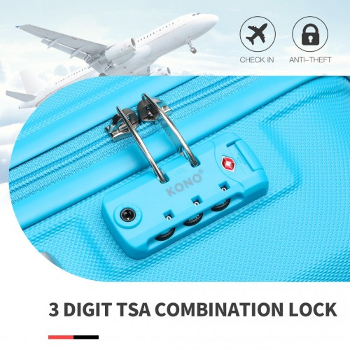 Kono ABS 24 Inch Sculpted Horizontal Design Suitcase - Blue | Stylish & Durable Travel Luggage