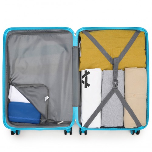 Kono ABS 24 Inch Sculpted Horizontal Design Suitcase - Blue | Stylish & Durable Travel Luggage