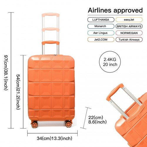 Kono 20 Inch Lightweight Hard Shell ABS Luggage Cabin Suitcase with TSA Lock - Orange
