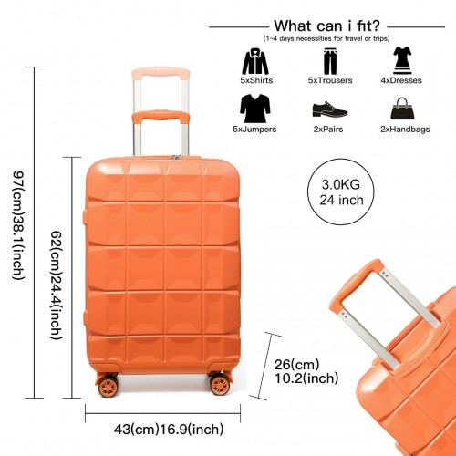 Kono 24 Inch Lightweight Hard Shell ABS Suitcase with TSA Lock - Orange