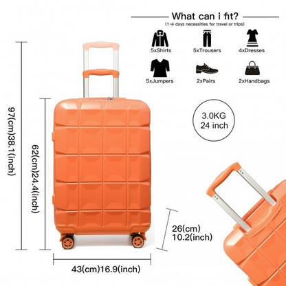 Kono 24 Inch Lightweight Hard Shell ABS Suitcase with TSA Lock - Orange