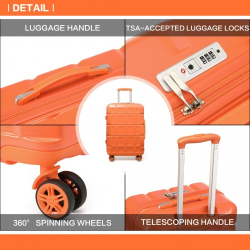 Kono 24 Inch Lightweight Hard Shell ABS Suitcase with TSA Lock - Orange