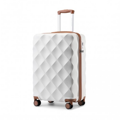 British Traveller 20 Inch Ultralight ABS and Polycarbonate Bumpy Diamond Suitcase with TSA Lock - Cream