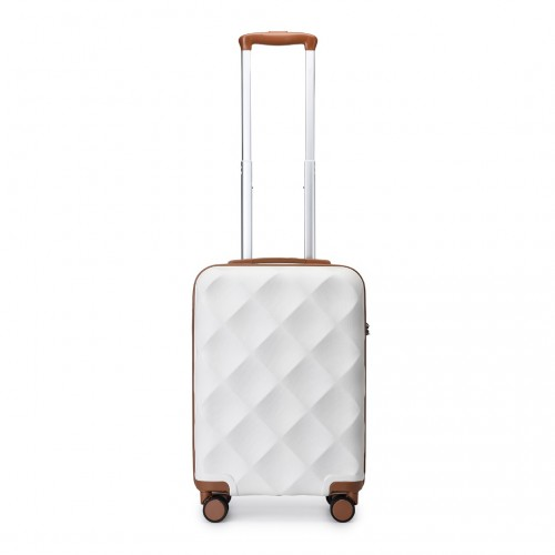 British Traveller 20 Inch Ultralight ABS and Polycarbonate Bumpy Diamond Suitcase with TSA Lock - Cream