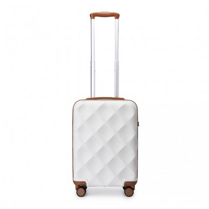 British Traveller 20 Inch Ultralight ABS and Polycarbonate Bumpy Diamond Suitcase with TSA Lock - Cream