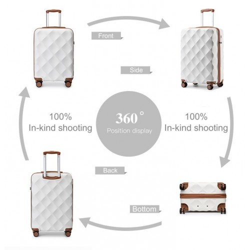 British Traveller 20 Inch Ultralight ABS and Polycarbonate Bumpy Diamond Suitcase with TSA Lock - Cream