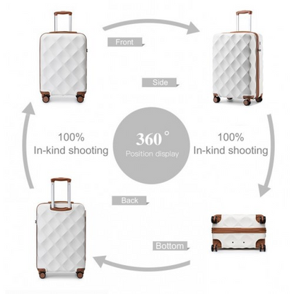 British Traveller 20 Inch Ultralight ABS and Polycarbonate Bumpy Diamond Suitcase with TSA Lock - Cream