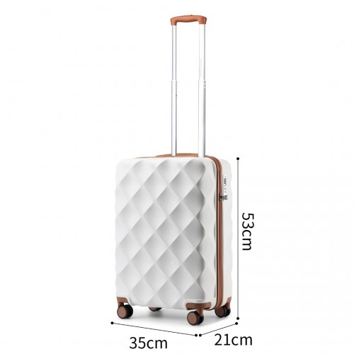British Traveller 20 Inch Ultralight ABS and Polycarbonate Bumpy Diamond Suitcase with TSA Lock - Cream