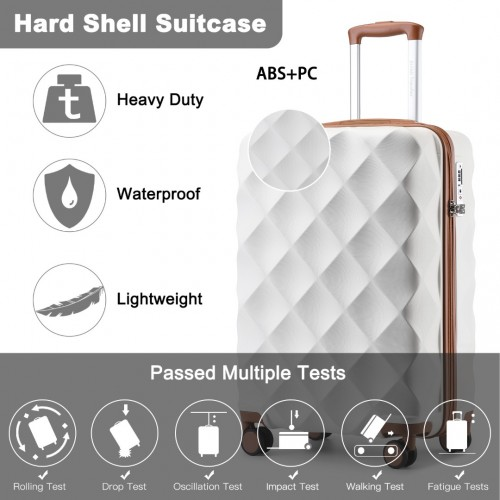 British Traveller 20 Inch Ultralight ABS and Polycarbonate Bumpy Diamond Suitcase with TSA Lock - Cream