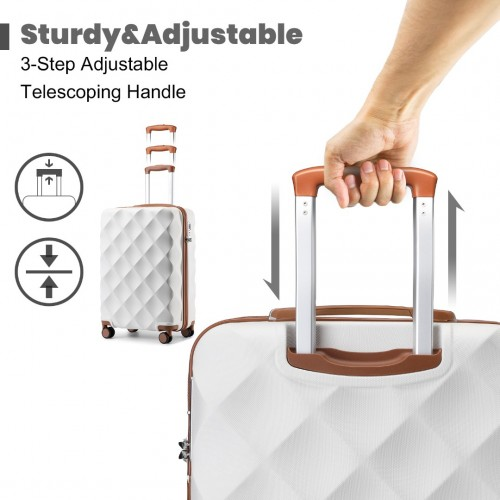 British Traveller 20 Inch Ultralight ABS and Polycarbonate Bumpy Diamond Suitcase with TSA Lock - Cream