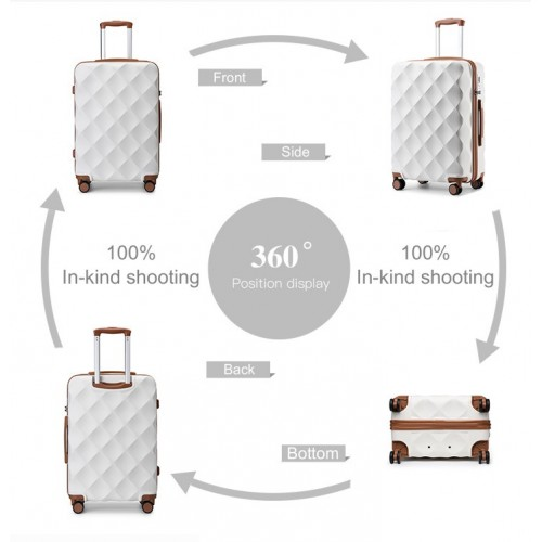 British Traveller 24" Ultralight ABS & Polycarbonate Diamond Suitcase with TSA Lock - Cream