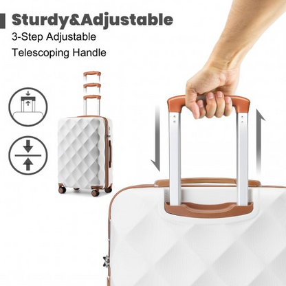 British Traveller 24" Ultralight ABS & Polycarbonate Diamond Suitcase with TSA Lock - Cream