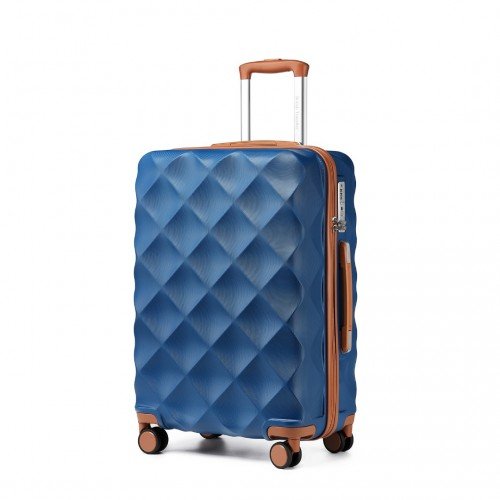 British Traveller 24 Inch Ultralight ABS & Polycarbonate Bumpy Diamond Suitcase with TSA Lock - Navy & Brown