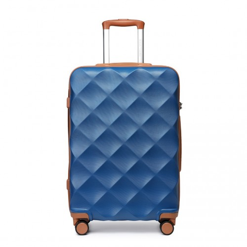 British Traveller 24 Inch Ultralight ABS & Polycarbonate Bumpy Diamond Suitcase with TSA Lock - Navy & Brown