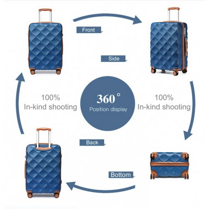 British Traveller 24 Inch Ultralight ABS & Polycarbonate Bumpy Diamond Suitcase with TSA Lock - Navy & Brown