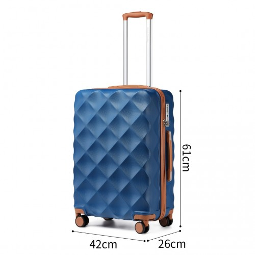 British Traveller 24 Inch Ultralight ABS & Polycarbonate Bumpy Diamond Suitcase with TSA Lock - Navy & Brown