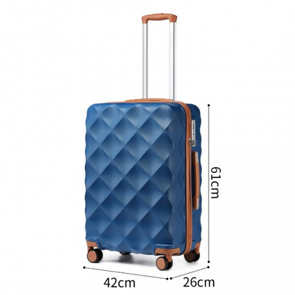 British Traveller 24 Inch Ultralight ABS & Polycarbonate Bumpy Diamond Suitcase with TSA Lock - Navy & Brown