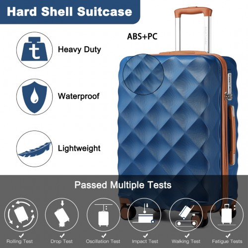 British Traveller 24 Inch Ultralight ABS & Polycarbonate Bumpy Diamond Suitcase with TSA Lock - Navy & Brown