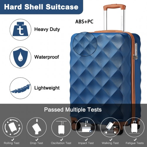 British Traveller 20 Inch Ultralight ABS & Polycarbonate Suitcase with TSA Lock - Navy & Brown