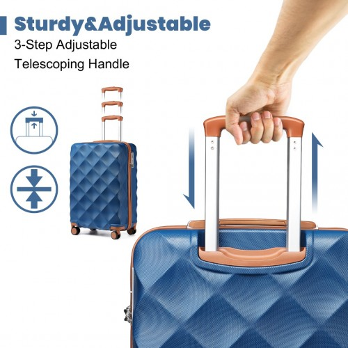 British Traveller 20 Inch Ultralight ABS & Polycarbonate Suitcase with TSA Lock - Navy & Brown