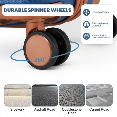 British Traveller 20 Inch Ultralight ABS & Polycarbonate Suitcase with TSA Lock - Navy & Brown