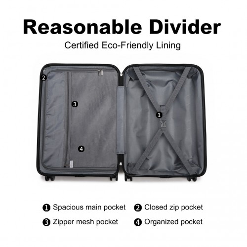 K2395L - British Traveller 28 Inch Ultralight ABS And Polycarbonate Bumpy Diamond Suitcase With TSA Lock - Black