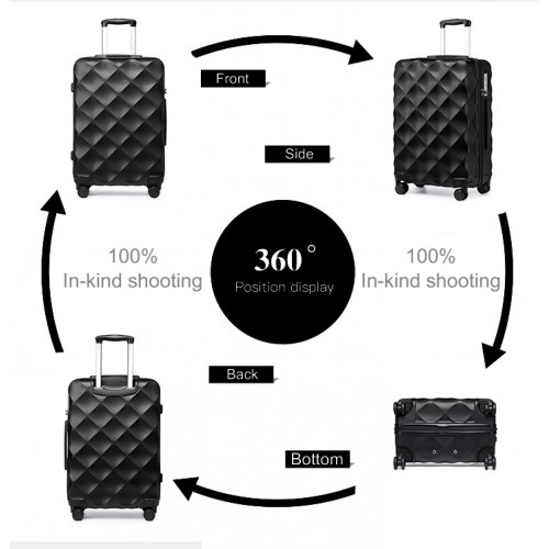 British Traveller 24" Ultralight Diamond Suitcase with TSA Lock - Black