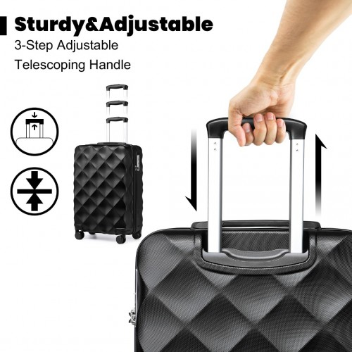 British Traveller 20 Inch Ultralight ABS & Polycarbonate Bumpy Diamond Suitcase with TSA Lock - Black