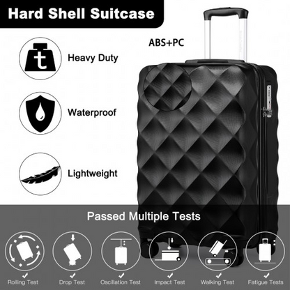 British Traveller 20 Inch Ultralight ABS & Polycarbonate Bumpy Diamond Suitcase with TSA Lock - Black
