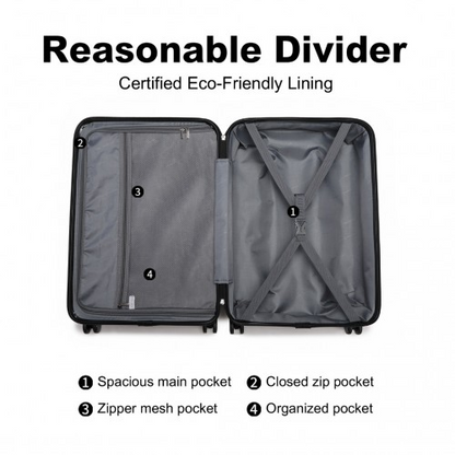 British Traveller 20 Inch Ultralight ABS & Polycarbonate Bumpy Diamond Suitcase with TSA Lock - Black