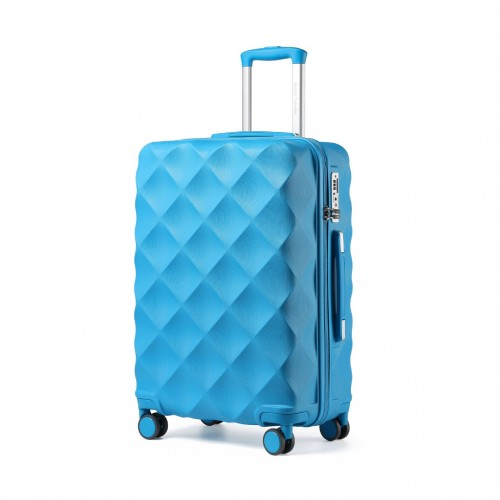 British Traveller 24 Inch Ultralight ABS & Polycarbonate Bumpy Diamond Suitcase w/ TSA Lock - Blue
