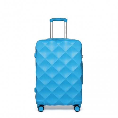 British Traveller 24 Inch Ultralight ABS & Polycarbonate Bumpy Diamond Suitcase w/ TSA Lock - Blue