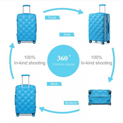 British Traveller 24 Inch Ultralight ABS & Polycarbonate Bumpy Diamond Suitcase w/ TSA Lock - Blue