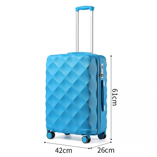 British Traveller 24 Inch Ultralight ABS & Polycarbonate Bumpy Diamond Suitcase w/ TSA Lock - Blue