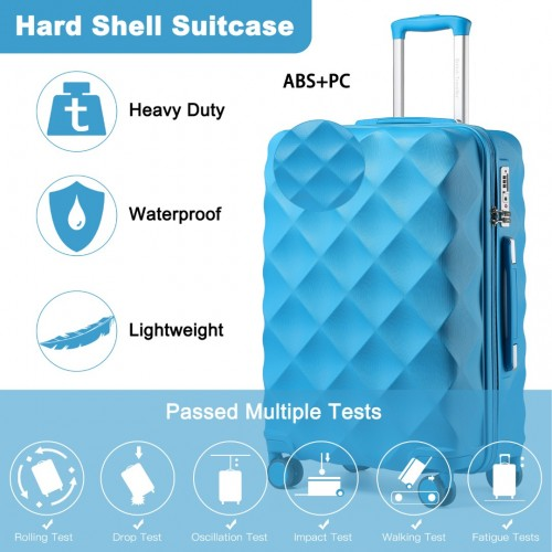 British Traveller 24 Inch Ultralight ABS & Polycarbonate Bumpy Diamond Suitcase w/ TSA Lock - Blue