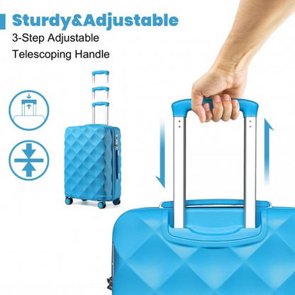 British Traveller 24 Inch Ultralight ABS & Polycarbonate Bumpy Diamond Suitcase w/ TSA Lock - Blue