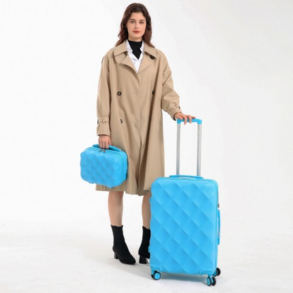 British Traveller 24 Inch Ultralight ABS & Polycarbonate Bumpy Diamond Suitcase w/ TSA Lock - Blue